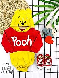 3-6-9-12 Ay Kapşonlu Pooh Desenli Uzun Kollu Kız Erkek Bebek Bady &zıbın Kırmızı
