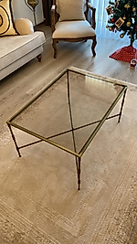 ESKİTME KAPLAMA DİKDÖRTGEN TORNALI ORTA SEHPA BRONZ CAM