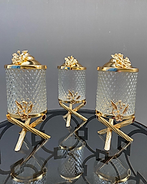 ÜÇLÜ KRİSTAL KAVANOZ TAKIM GOLD RENK (700 ML KAPASİTELİ)