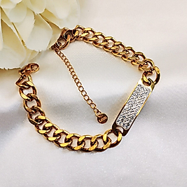 ÇELİK GOLD ZİRKON TAŞLI KALIn ZİNCİR KARARMAZ PASLANMAZ BİLEKLİK