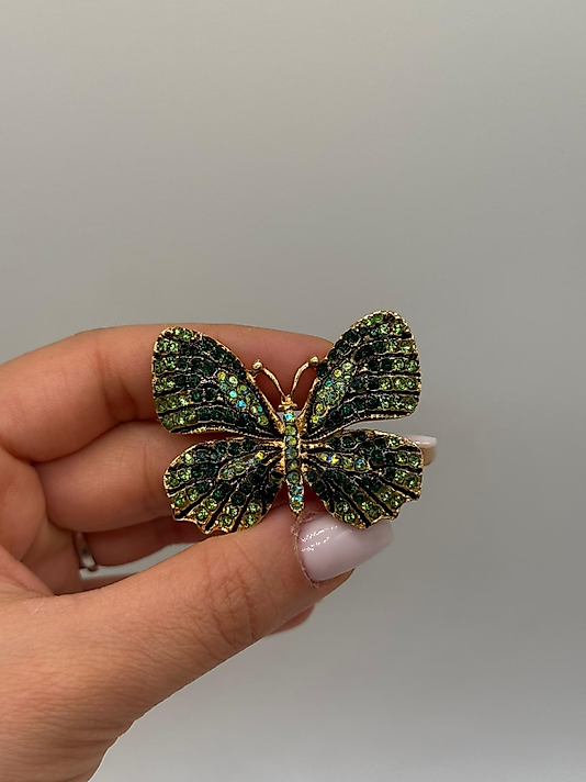 Zümrüt Yeşili Taşlı Kelebek Broş