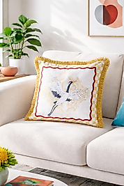 Anka Kuşu Desenli Püsküllü Kırlent