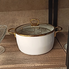 EMAYE 22 CM BEYAZ GOLD KIZARTMA TENCERE-EMY-22KZT-BG
