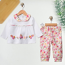 Çiçek Desenli Yakalı Takım