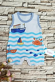 Erkek Bebek Deniz Temalı Kolsuz Tulum 0-9 Ay