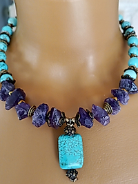 TURKUAZ VE AMETİST KISA KOLYE