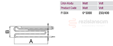 Dikdörtgen Flanş Fırın Boyler Rezistans UPİ 6*3000W A:190 B:74