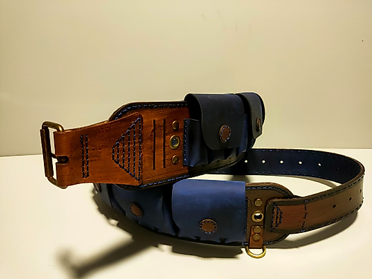 Deri Fişek Kemeri Mavi Renk - MIKNATIS KAPAKLI