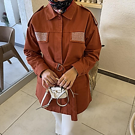 Yaş serpmeli denim ceket / kiremit