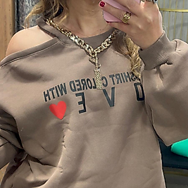 Kendinden Kolyeli Omuz Dekolteli Sweatshirt