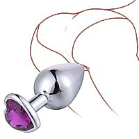 BDR-L0502-1 Paslanmaz Çelik Kalp Şeklinde Mor Taşlı Metal Anal Plug