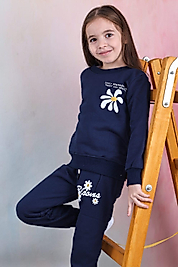 JOYWOY İKİLİ KIZ ÇİCEK BASKILI TAKIM LACİVERT