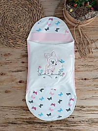 Yenidoğan İlk Baharın Ceylanı Nakışlı Çıt Çıt Kapama Bebek Kundak Ekru