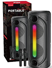 KTS-2086 Siyah Çift Mikrofonlu RGB Ledli Taşınabilir Bluetooth Hoparlör Parti Speaker