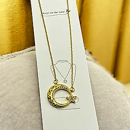 Çelik kolye ay yıldız taşlı gold 45 cm