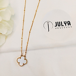 ÇELİK GOLD RENK BEYAZ SEDEFLİ DÖRT YONCA 45+5 CM KARARMAZ PASLANMAZ KOLYE