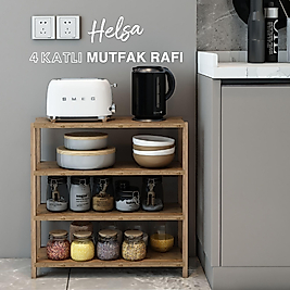 Helsa 4 Katlı Ahşap Mutfak Rafı / Dekoratif Raf / Çok Amaçlı Kullanım (Atlantik Çam)