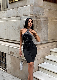 Gizni Siyah Taşlı elbise