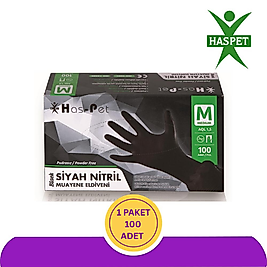 Haspet Siyah Nitril Eldiven (M) 100'lü