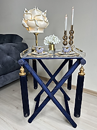 Lacivert kadife sehpa tepsili