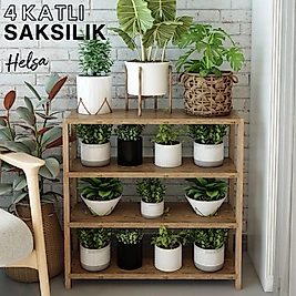 Helsa 4 Katlı Ahşap Çiçeklik, Saksılık, Saksı Standı / Dekoratif Raf / Çok Amaçlı Kullanım (Atlantik Çam)