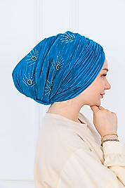 drapeli dolgulu piliseli el işlemeli bone