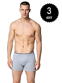 Sedef Yıldızı 1013 Erkek Likralı Boxer Askeri Gri 3 lü Paket