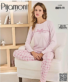 Pudra Renk, Kurdele Baskılı Pijama Takımı 8811-11