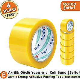 NUGA 45x100 Şeffaf Koli Bandı Akrilik Güçlü Yapışkan (6 Adet)