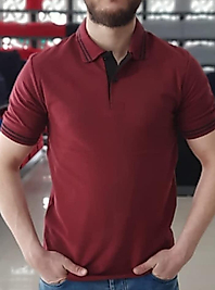 STAR Pamuk Penye Kumaş BORDO Polo Yaka  Siyah Biyeli