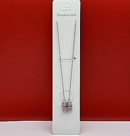 Mıknatıslı pembe kalpli çelik kolye silver