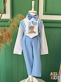 Erkek Çocuk Bebe Mavisi Salopet Takım - Baby Bear 1 Nakış İşlemeli Önlük