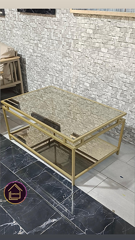 MAT GOLD DİKDÖRTGEN ORTA SEHPA KOMPLE BRONZ AYNA