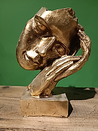 MERCAN MOBİLYA AKSESUAR Elinin üzerine yaslanmış biblo Gold, Polyester Dekoratif Maske Biblo, Gold Dekor, Yeni Yıl Hediyesi