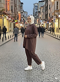 Anla Şalvar Pantolon İkili Takım Kahverengi