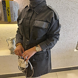 Taş serpmeli denim ceket /gri