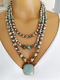 JASPER VE YEŞİM TAŞI  ÜÇLÜ KOLYE