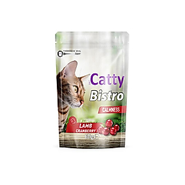 Catty Bistro Sakinleşme Etkili Kuzulu ve Kızılcıklı Kedi Ödül Maması 60 Gr
