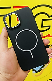 İphone 15 Magsafe Lansman İçi Süet Siyah Telefon Kılıfı