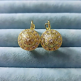 Çelik Gold 14K Yuvarlak Taşlı Küpe