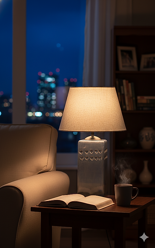 Dekoratif Seramik Kare Abajur Geçişli Mavi  AB026