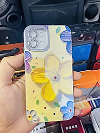 İphone 12 Çiçek Desenli Taşlı Lens Korumalı Telefon Kılıfı