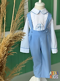 Erkek Çocuk Bebe Mavi Salopet Takım - Bebe Yaka