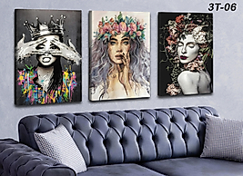 MERCAN MOBİLYA  VE AKSESUAR ,40*60 ÜÇLÜ KRALKIZ,ÇİÇEK SAÇLI KIZ   KANVAS TABLO