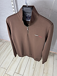 ZEROWEAR - TOMMY HILFIGER GÖĞÜS KABARTMALI BASKI YARIM FERMUARLI PİKE & OYSHO KUMAŞ KARIŞIMI PREMİUM KALİTE SWEAT