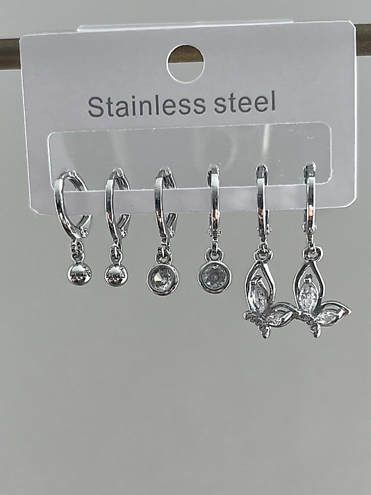 Çelik 6’lı Silver Kelebek Küpe