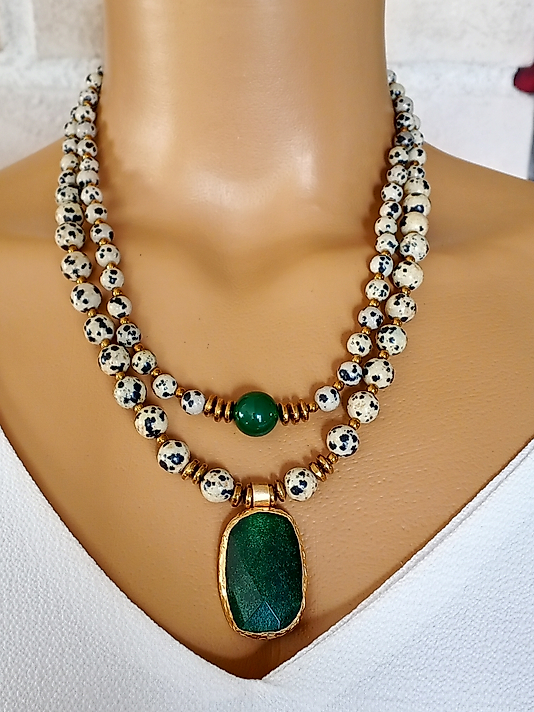 JASPER VE YEŞİI TAŞI İKİLİ KOLYE