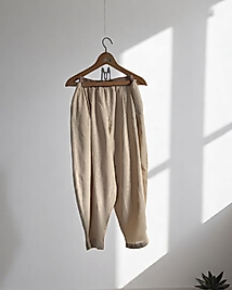 Bayan Keten Jogger Pantolon Sütlü Kahve