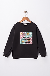 Kız Çocuk "Kuran Hayatın Rehberi" Baskılı Pamuklu Sweat