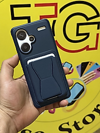 Redmi Note 13 Pro Plus  Kartlıklı Standlı Deri Telefon Kılıfı Lacivert
